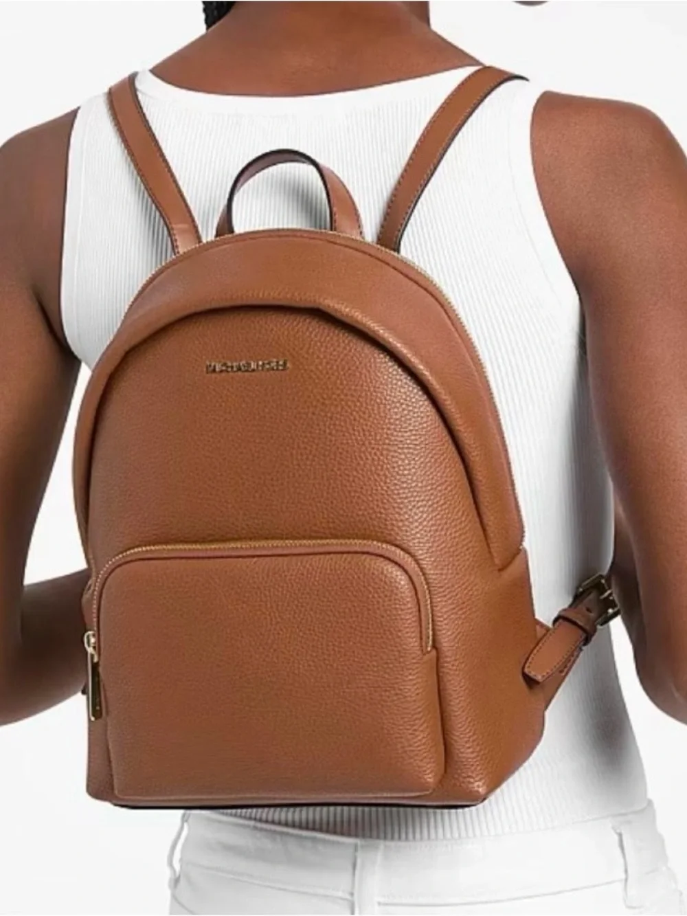 Michael Kors Cognac Pebbled Leather Backpack with Gold Hardware
